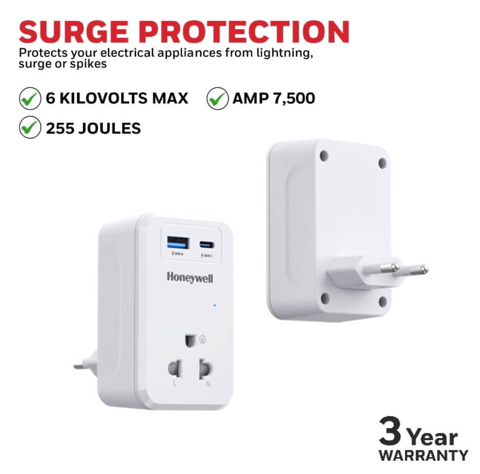ปลั๊กแปลง HONEYWELL รุ่น HC000033 ป้องกันไฟกระชาก (USB-C 1 ช่อง, USB-A 1 ช่อง)_2